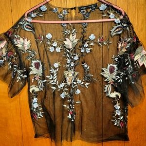 Zara embroidered mesh shirt